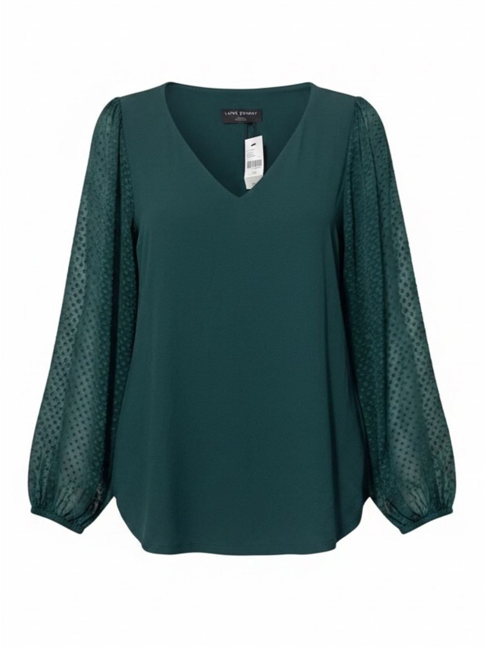 Lane Bryant Teal Green V-Neck Blouse with Sheer Dot Sleeves NWT 22/24